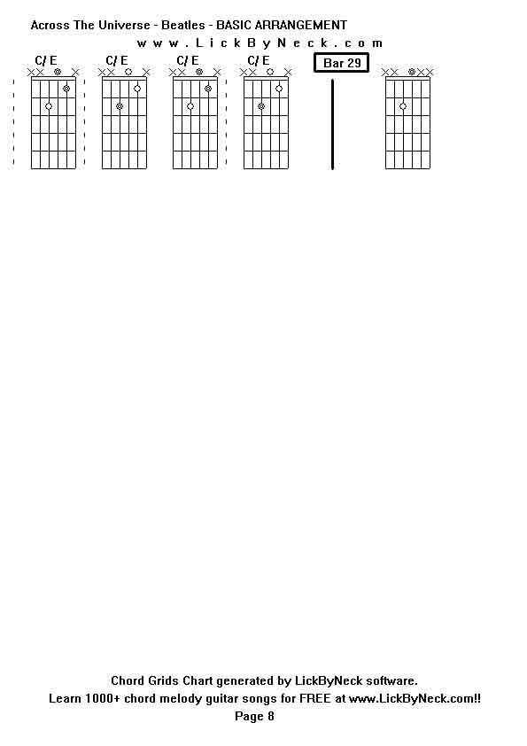 Chord Grids Chart of chord melody fingerstyle guitar song-Across The Universe - Beatles - BASIC ARRANGEMENT,generated by LickByNeck software.